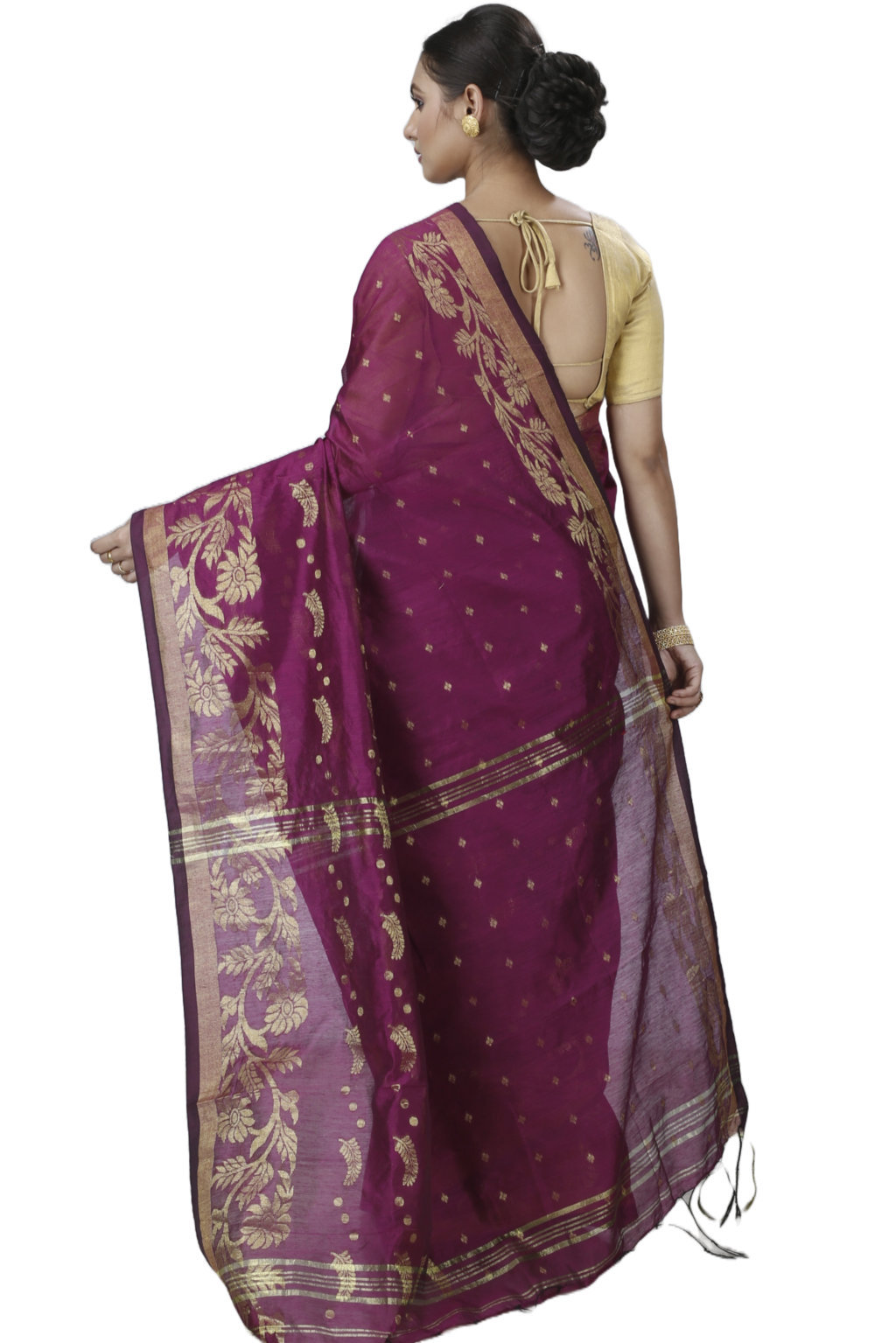Maroon Blended Cotton Turik Hand Loom Saree (1252)